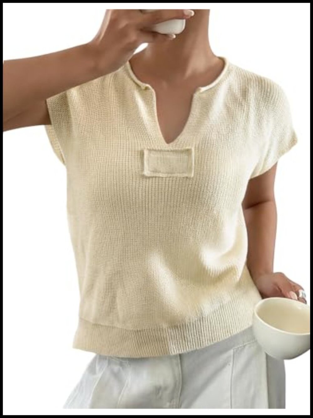 Lightweight Knit Sweater Vest V-Neck Cap Sleeve Womens